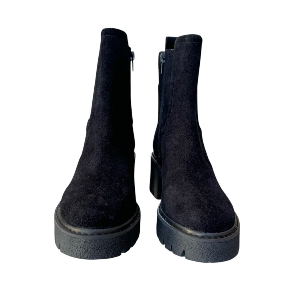 Chelsea & Violet Genuine Suede Black Moto Combat Boots - Picture 7 of 10